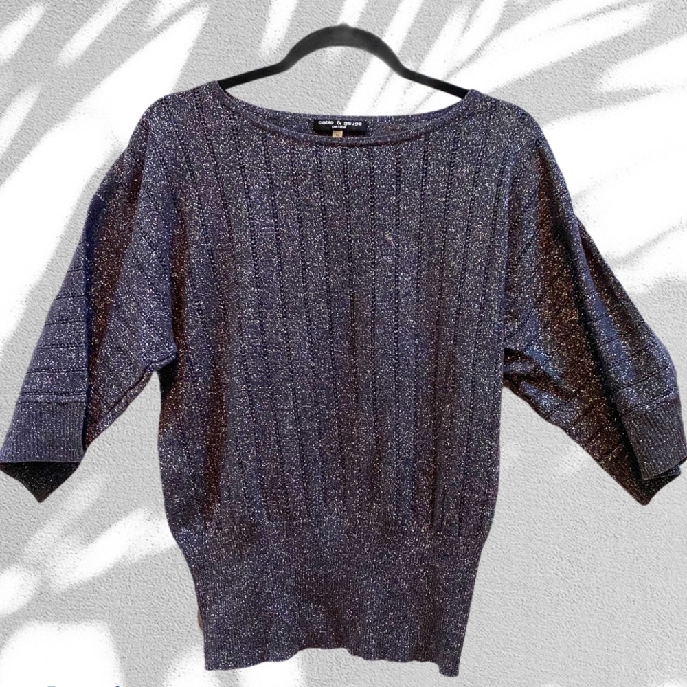 Cable & Gauge Grey Knit Top- Petite Large